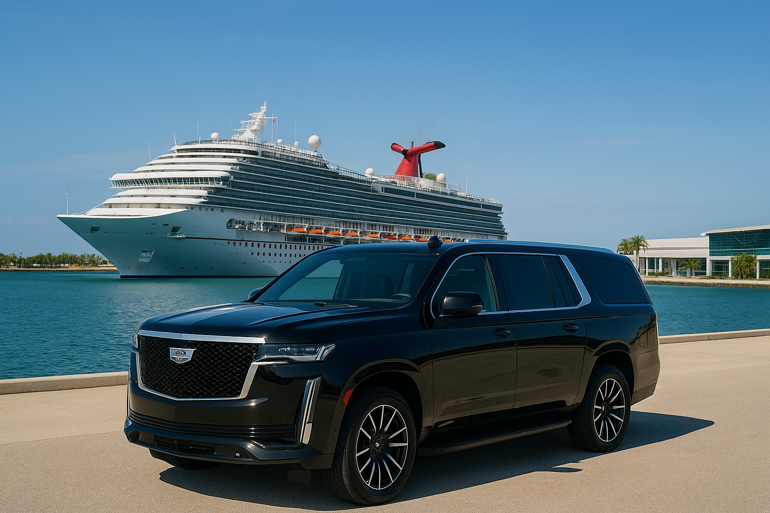 Cadillac Escalade private transfer to Port Canaveral. Luxury Car Service to Port Tampa. Black Car Service.